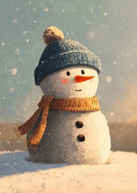 Cute Snowman with Blue Hat