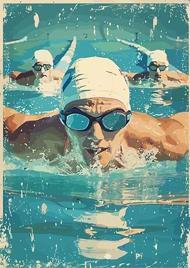 Swimmers in Competition vintage poster