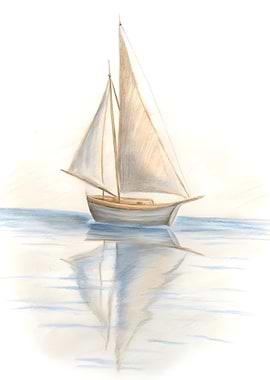 Watercolor Sailboat on Calm Water