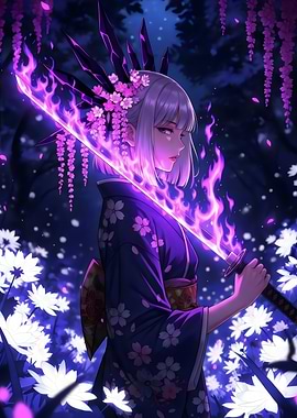 Anime Girl with Flaming Sword