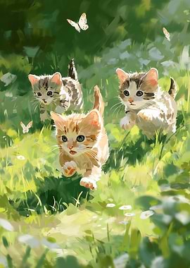 Kittens playing in a meadow