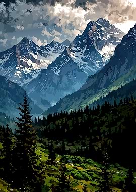 Snowy Mountain Landscape Painting