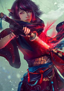 Female Warrior with Glowing Sword