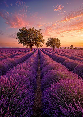 Spring Lavender Field at Sunset