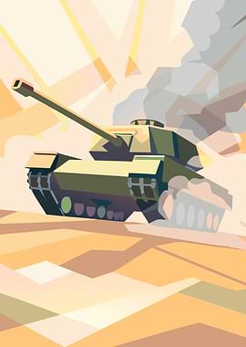 Tank in Desert Landscape Illustration