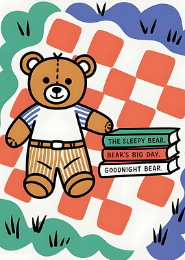Cartoon Bear with Books Illustration
