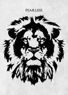 Minimalist Lion Face Silhouette Poster – “Fearless” Inspirational Quote