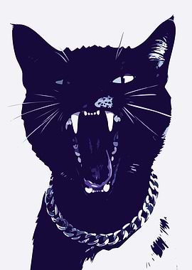 Angry Cat with Chain Necklace