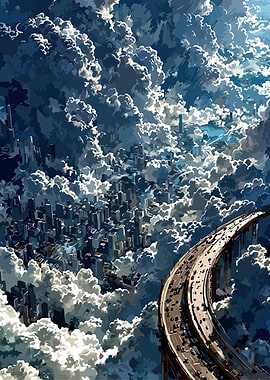 City in the Clouds with Highway