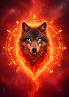 Fiery Wolf with Runes