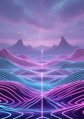 Synthwave Landscape with Neon Lines