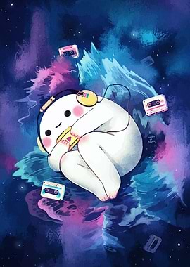 Cute Character Listening Music Space