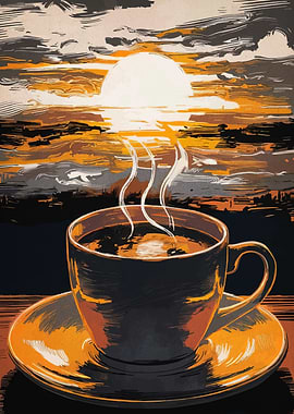 Coffee Cup Sunrise Illustration