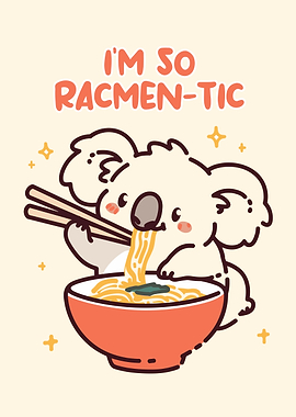 Cute Koala Eating Ramen Illustration