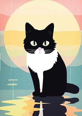 Black and White Cat Illustration