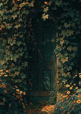 Enchanted Doorway with Floral Overgrowth