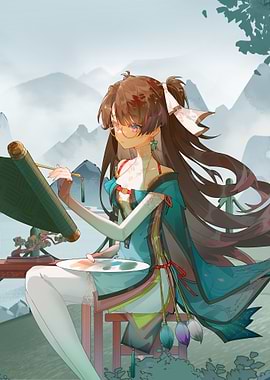 Anime Girl Painting Landscape