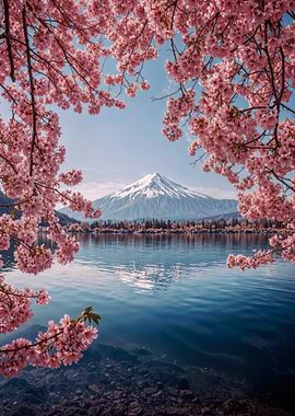 Spring Cherry Blossoms Lake View