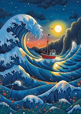 Boat in a Stormy Sea