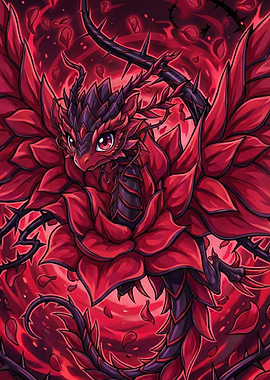 Cute Chibi Rose Flower Dragon Art