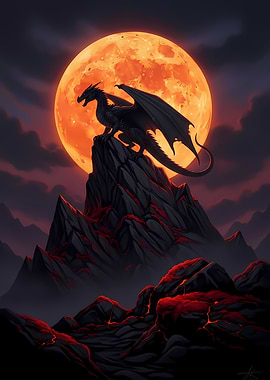 Dragon on Peak Under Full Moon