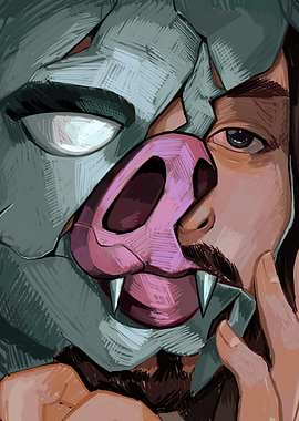 Man with Pig Mask Digital Art