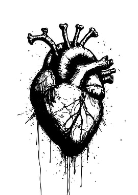 Anatomical Heart Black and White Art