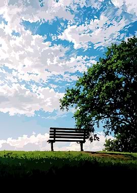 Park Bench Under a Cloudy Sky