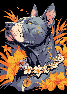 Dog with Lei and Tropical Flowers