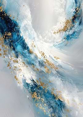 Abstract Blue and Gold Swirl Painting