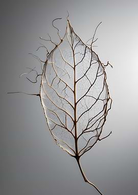 Delicate Leaf Skeleton on Gray Background