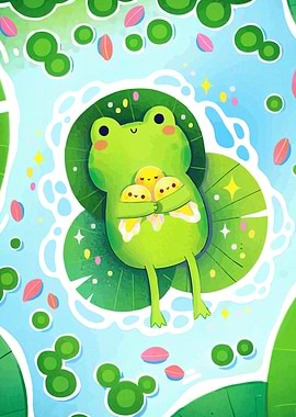Frog with Ducklings Lily Pad