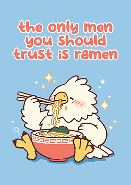 Cute Bird Eating Ramen Illustration