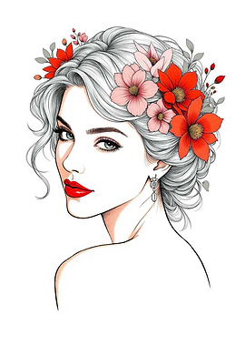 Floral Woman Portrait with Red and Pink Petals