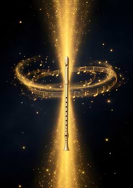 Golden Flute with Musical Notes