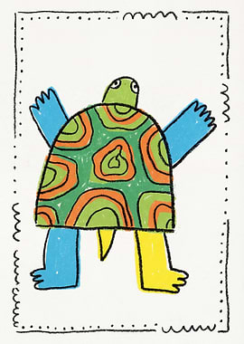 Cartoon Turtle with Colorful Shell