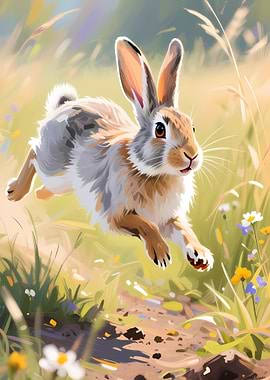 Running Rabbit in a Meadow