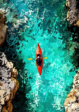 Red Kayak in Turquoise Water
