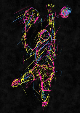 Tennis Player Serving Neon Sketch
