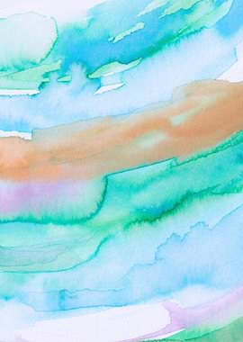 Blues and Greens Abstract Watercolor Painting