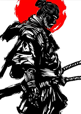 Samurai Warrior with Red Sun