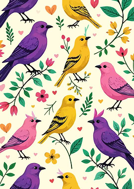 Flowers and birds and love - St. Valentines Day