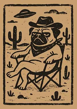 Pug Cowboy in Desert Illustration