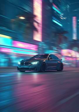 BMW M4 in Neon Cityscape