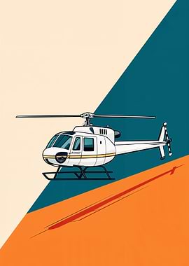 White Helicopter Illustration with Geometric Background
