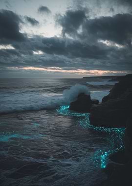 Waves Crashing on Rocky Coast
