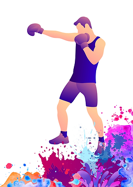Boxer in Action with Watercolor Splashes