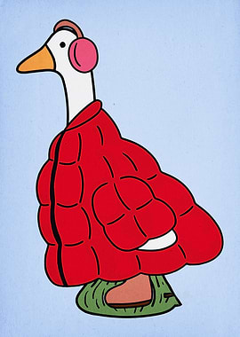Goose in Red Puffer Jacket Illustration