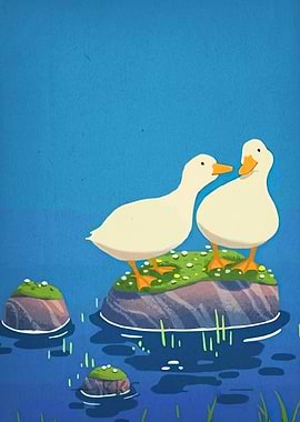 Two Ducks on a Rock