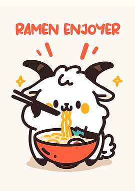 Cute Goat Ramen Enjoyer Illustration